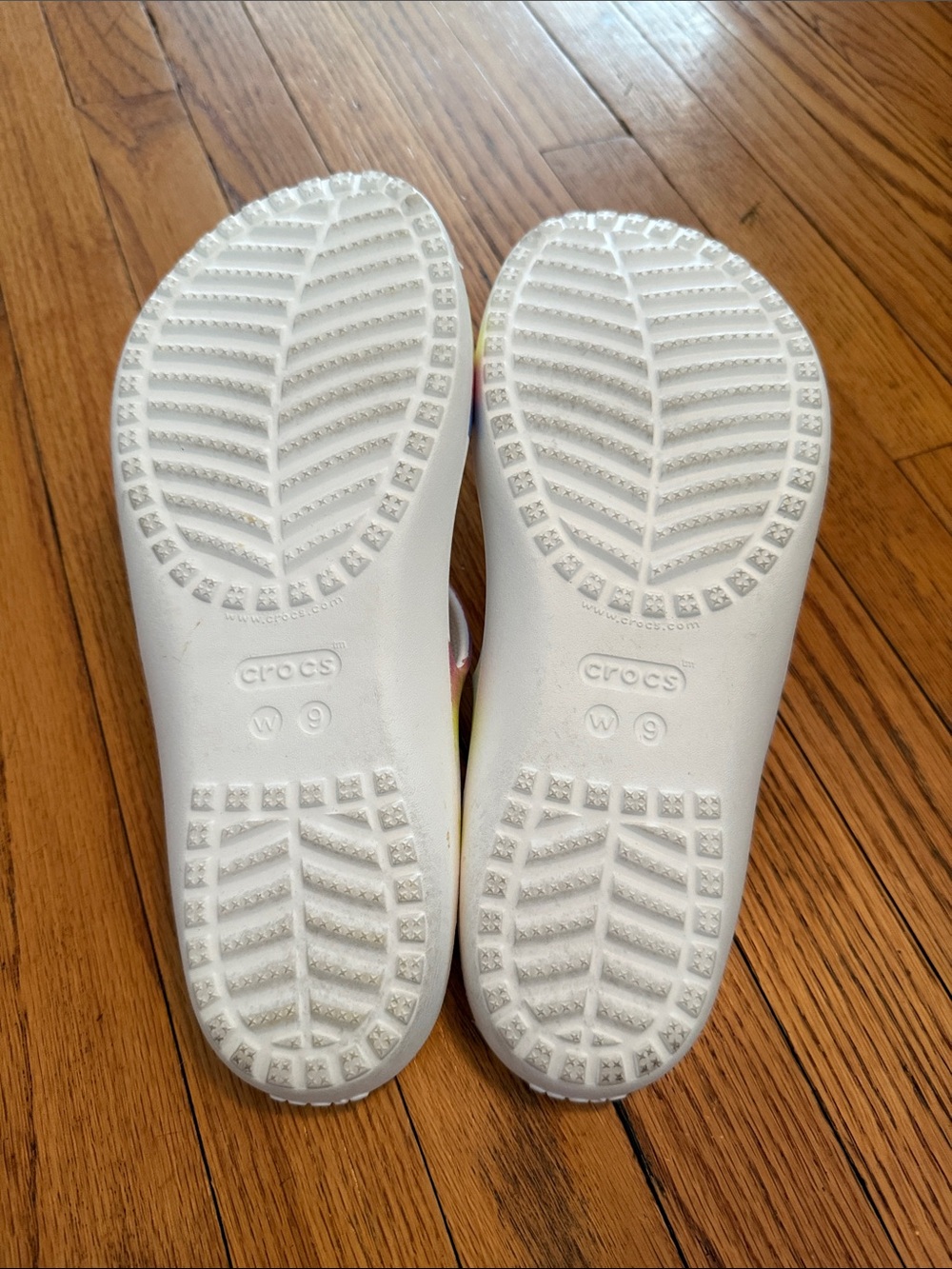 CROCS White Slides with Rainbow Tie-Dye Straps - Picture 3 of 3